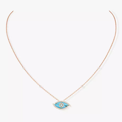 [ELAN LUXE]Lucky Eye Diamond Necklace in Rose Gold and Turquoise