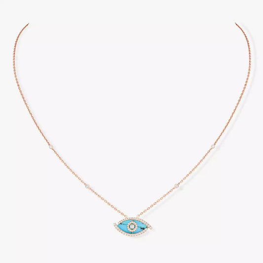 [ELAN LUXE]Lucky Eye Diamond Necklace in Rose Gold and Turquoise