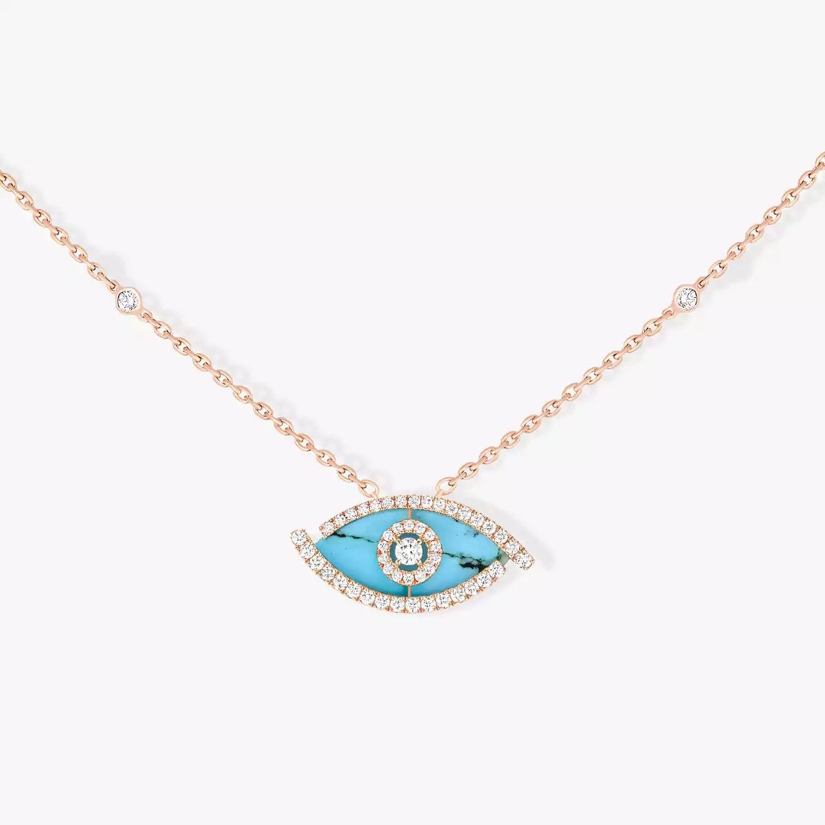 [ELAN LUXE]Lucky Eye Diamond Necklace in Rose Gold and Turquoise