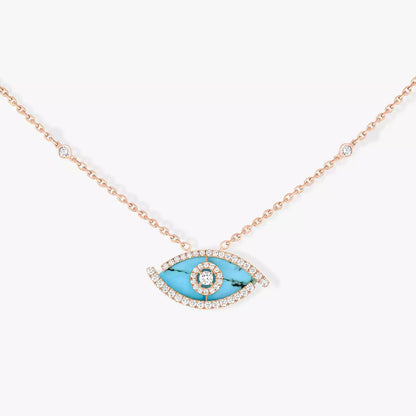 [ELAN LUXE]Lucky Eye Diamond Necklace in Rose Gold and Turquoise