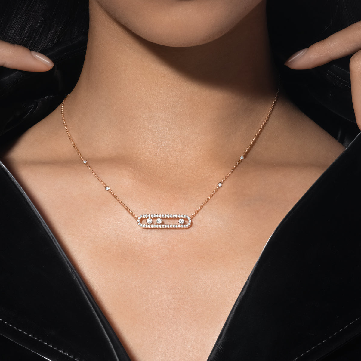 [ELAN LUXE] Move Pave_ Rose Gold Diamond Necklace