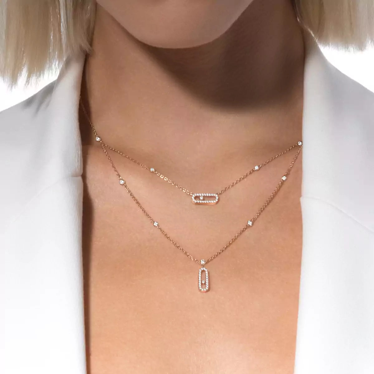[ELAN LUXE]2 Rows Rose Gold Diamond Pave_ Necklace Move Uno