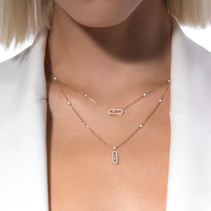 [ELAN LUXE]2 Rows Rose Gold Diamond Pave_ Necklace Move Uno