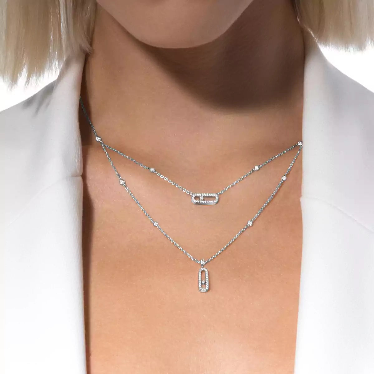 [ELAN LUXE]2 Rows Rose Gold Diamond Pave_ Necklace Move Uno