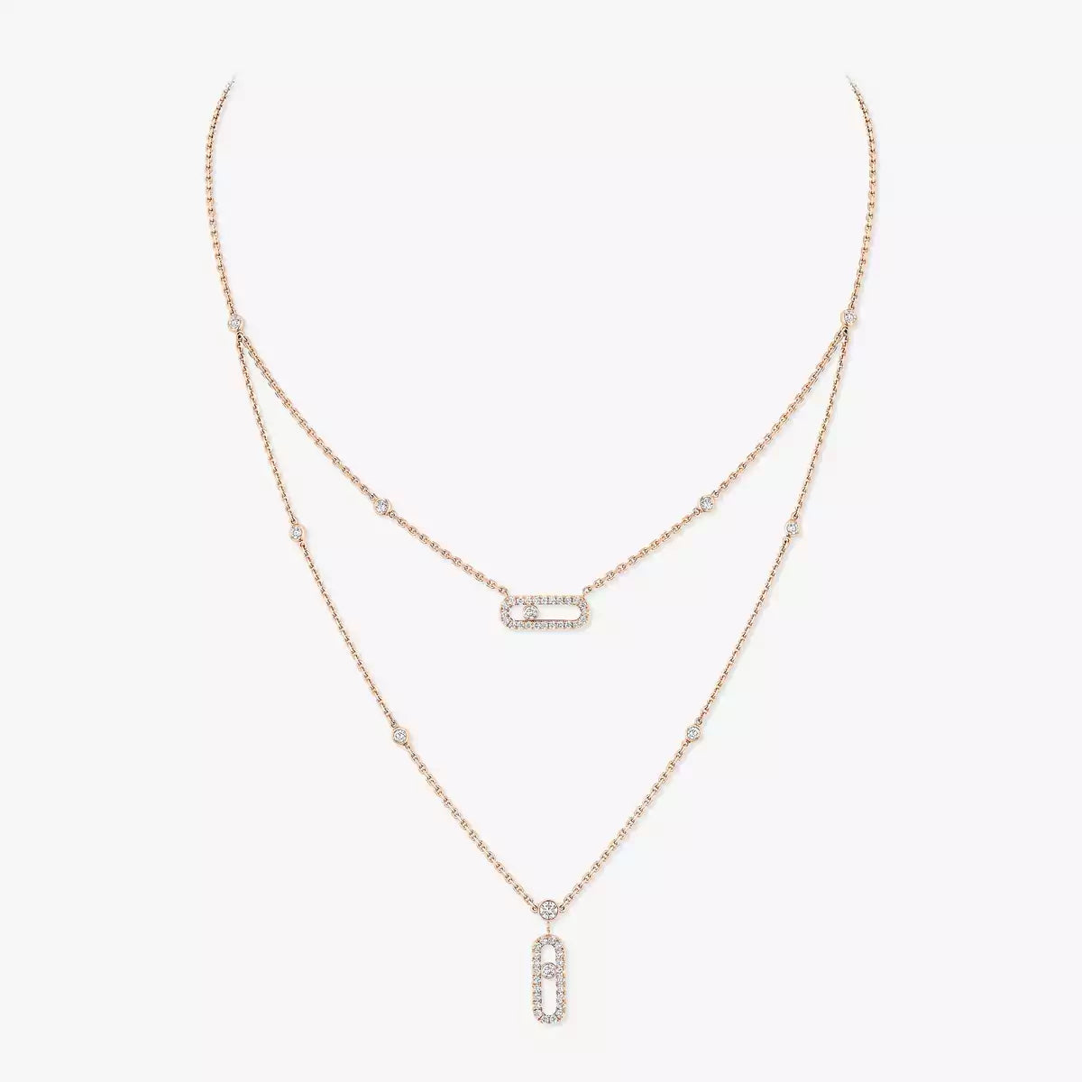 [ELAN LUXE]2 Rows Rose Gold Diamond Pave_ Necklace Move Uno