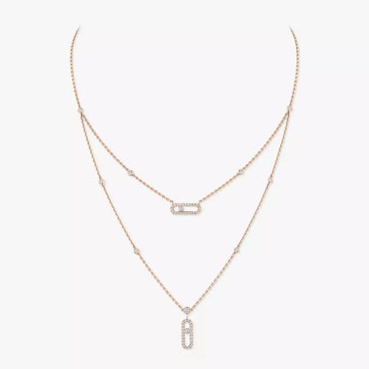 [ELAN LUXE]2 Rows Rose Gold Diamond Pave_ Necklace Move Uno