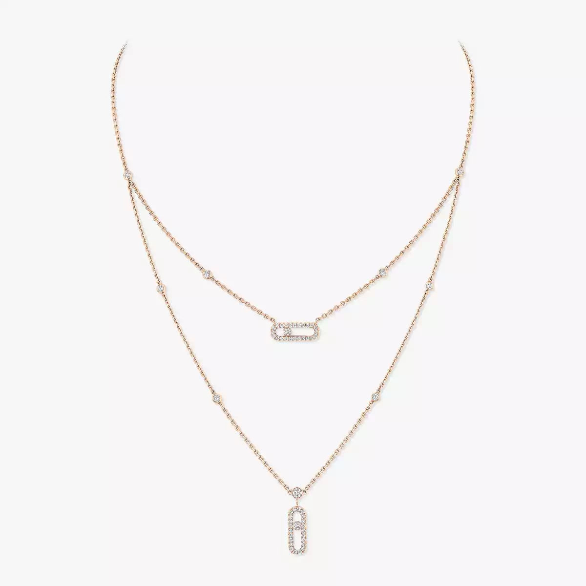 [ELAN LUXE]2 Rows Rose Gold Diamond Pave_ Necklace Move Uno