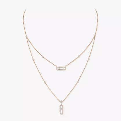 [ELAN LUXE]2 Rows Rose Gold Diamond Pave_ Necklace Move Uno