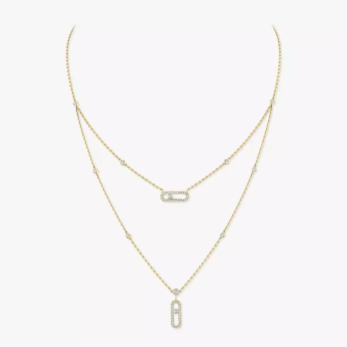 [ELAN LUXE]2 Rows Rose Gold Diamond Pave_ Necklace Move Uno