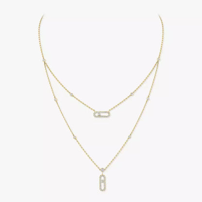 [ELAN LUXE]2 Rows Rose Gold Diamond Pave_ Necklace Move Uno