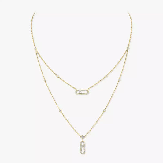 [ELAN LUXE]2 Rows Rose Gold Diamond Pave_ Necklace Move Uno