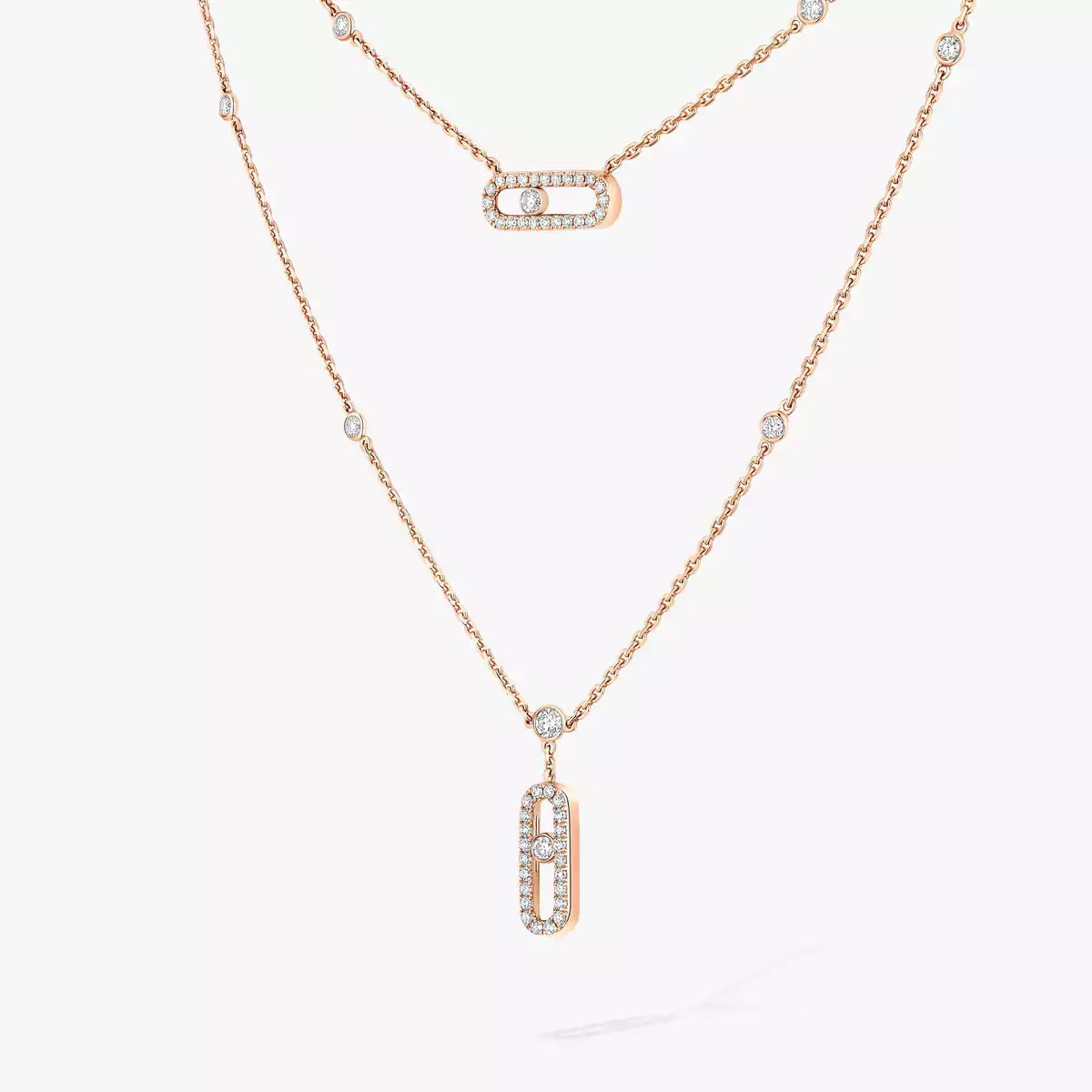 [ELAN LUXE]2 Rows Rose Gold Diamond Pave_ Necklace Move Uno