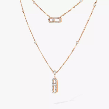 [ELAN LUXE]2 Rows Rose Gold Diamond Pave_ Necklace Move Uno