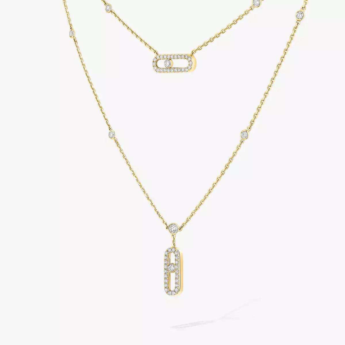 [ELAN LUXE]2 Rows Rose Gold Diamond Pave_ Necklace Move Uno