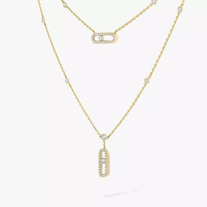 [ELAN LUXE]2 Rows Rose Gold Diamond Pave_ Necklace Move Uno