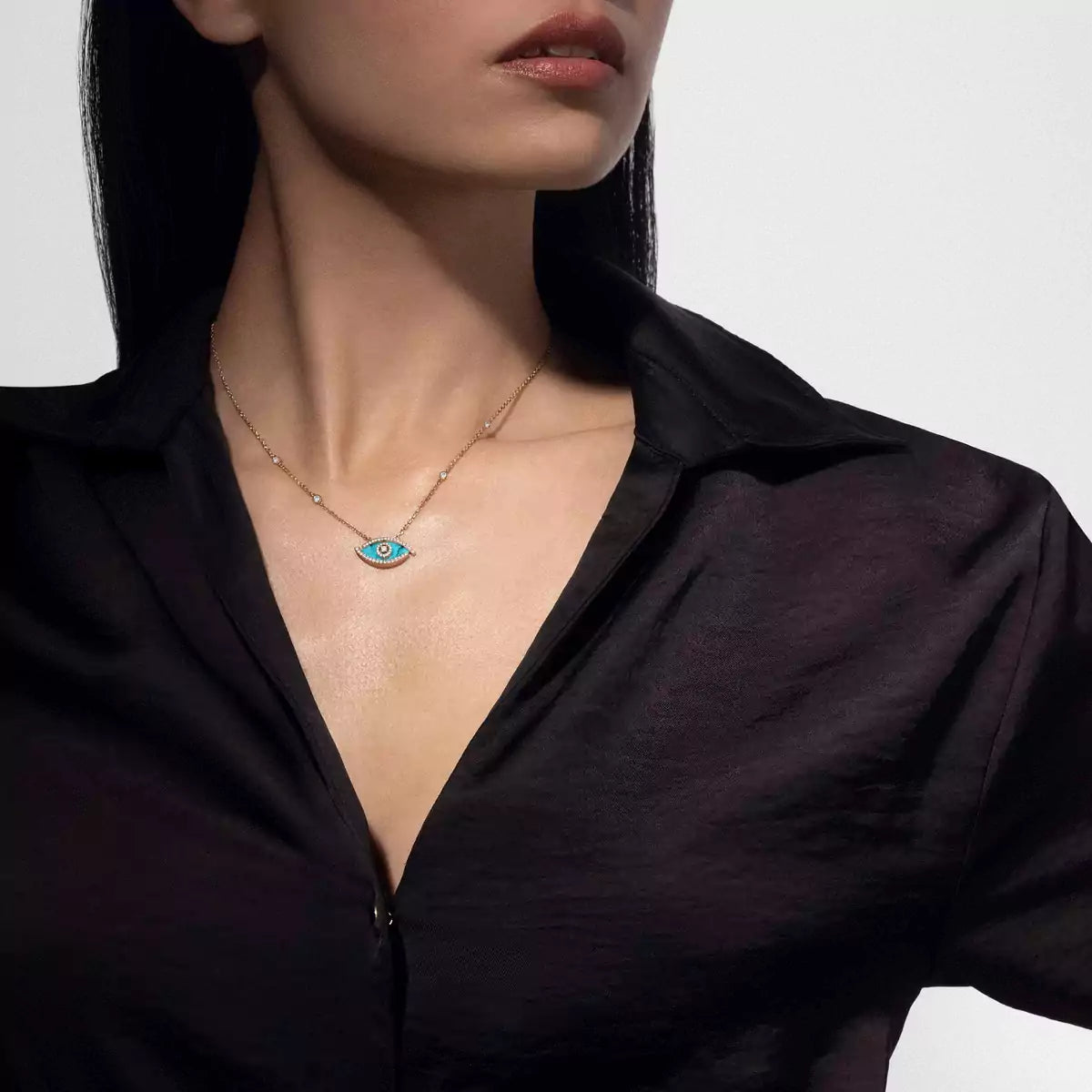 [ELAN LUXE]Lucky Eye Diamond Necklace in Rose Gold and Turquoise