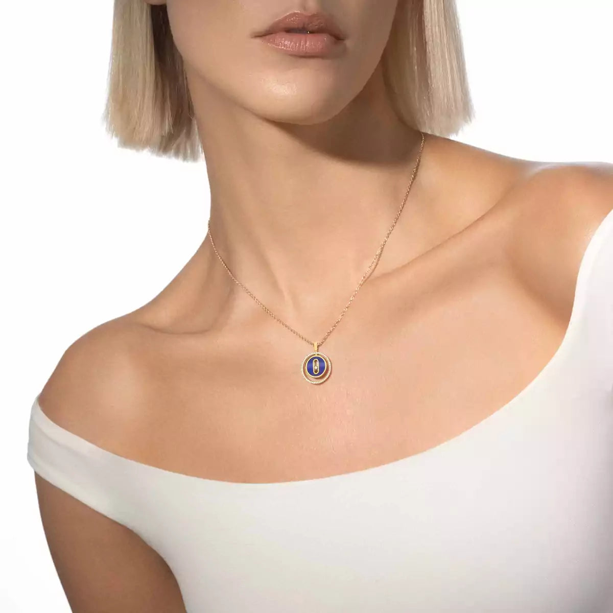 [ELAN LUXE]Lucky Move Diamond Necklace in Rose Gold and White Mother-of-Pearl