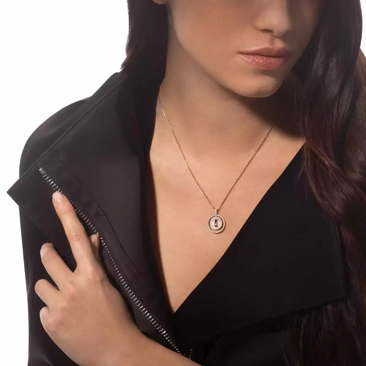 [ELAN LUXE]Lucky Move Diamond Necklace in Rose Gold and White Mother-of-Pearl