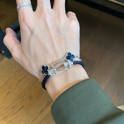 [ELAN LUXE]CLOVER 5 MOTIF PIETERSITE SILVER BRACELET