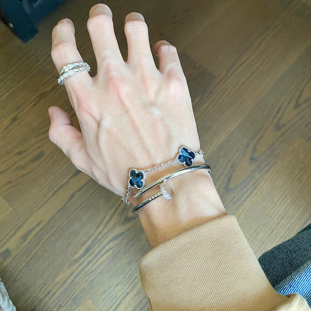 [ELAN LUXE]CLOVER 5 MOTIF PIETERSITE SILVER BRACELET