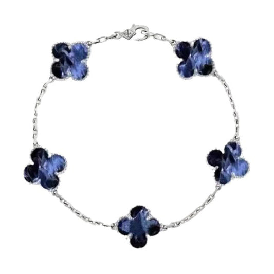 [ELAN LUXE]CLOVER 5 MOTIF PIETERSITE SILVER BRACELET