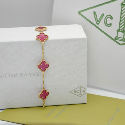 [ELAN LUXE]CLOVER 5 MOTIFS PINK ENAMEL BRACELET