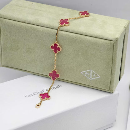 [ELAN LUXE]CLOVER 5 MOTIFS PINK ENAMEL BRACELET