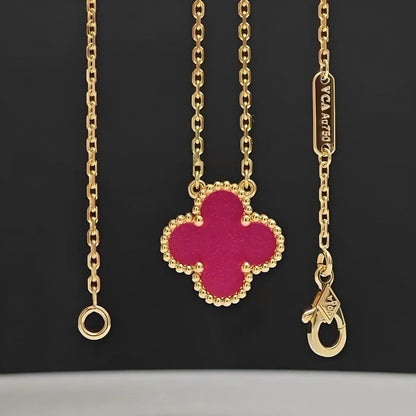 [ELAN LUXE] CLOVER 1 MOTIFS PINK ENAMEL NECKLACE