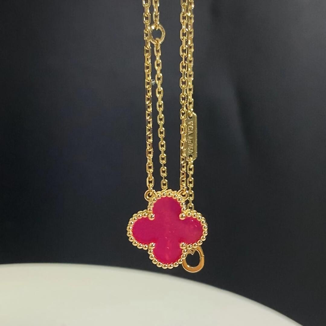 [ELAN LUXE] CLOVER 1 MOTIFS PINK ENAMEL NECKLACE