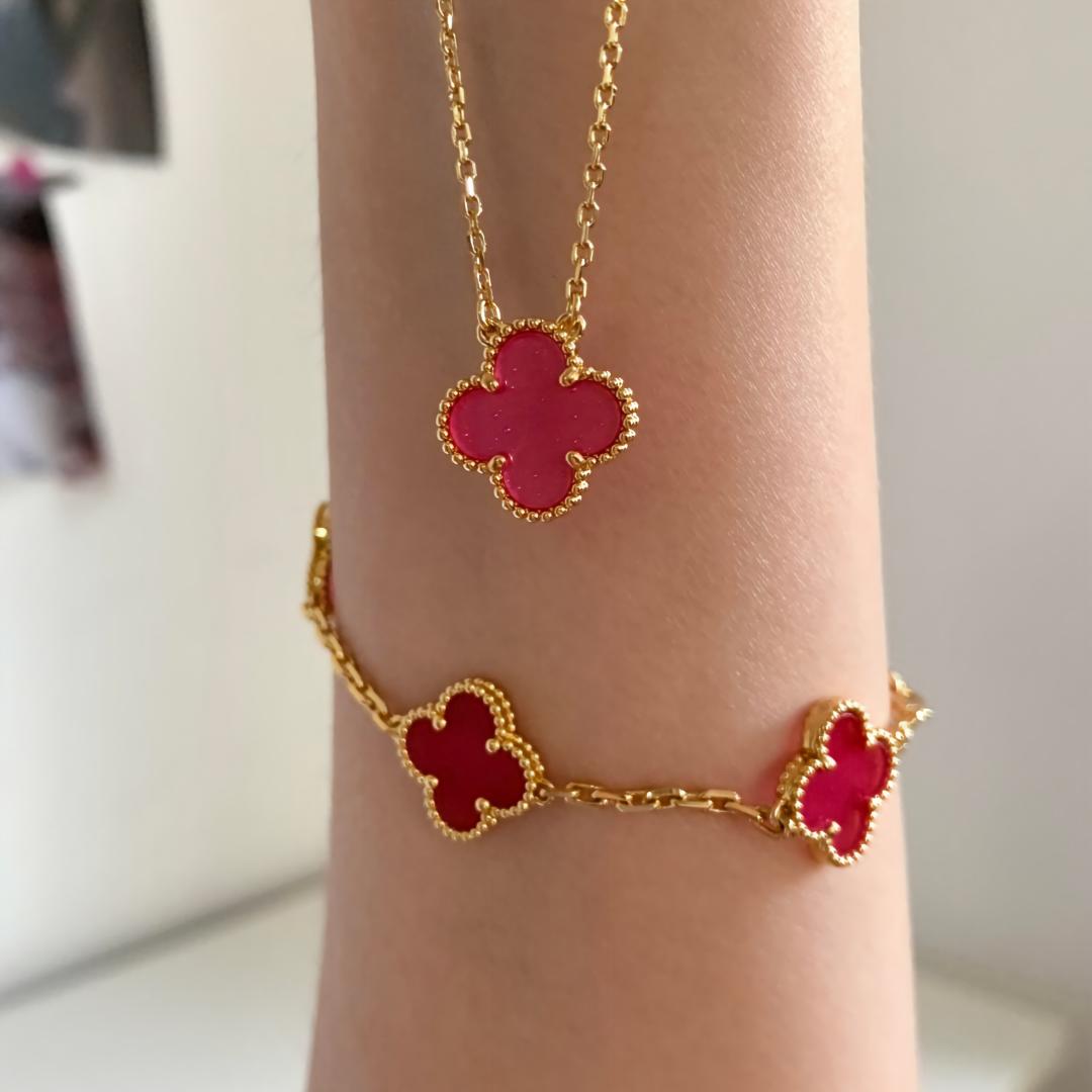 [ELAN LUXE] CLOVER 1 MOTIFS PINK ENAMEL NECKLACE