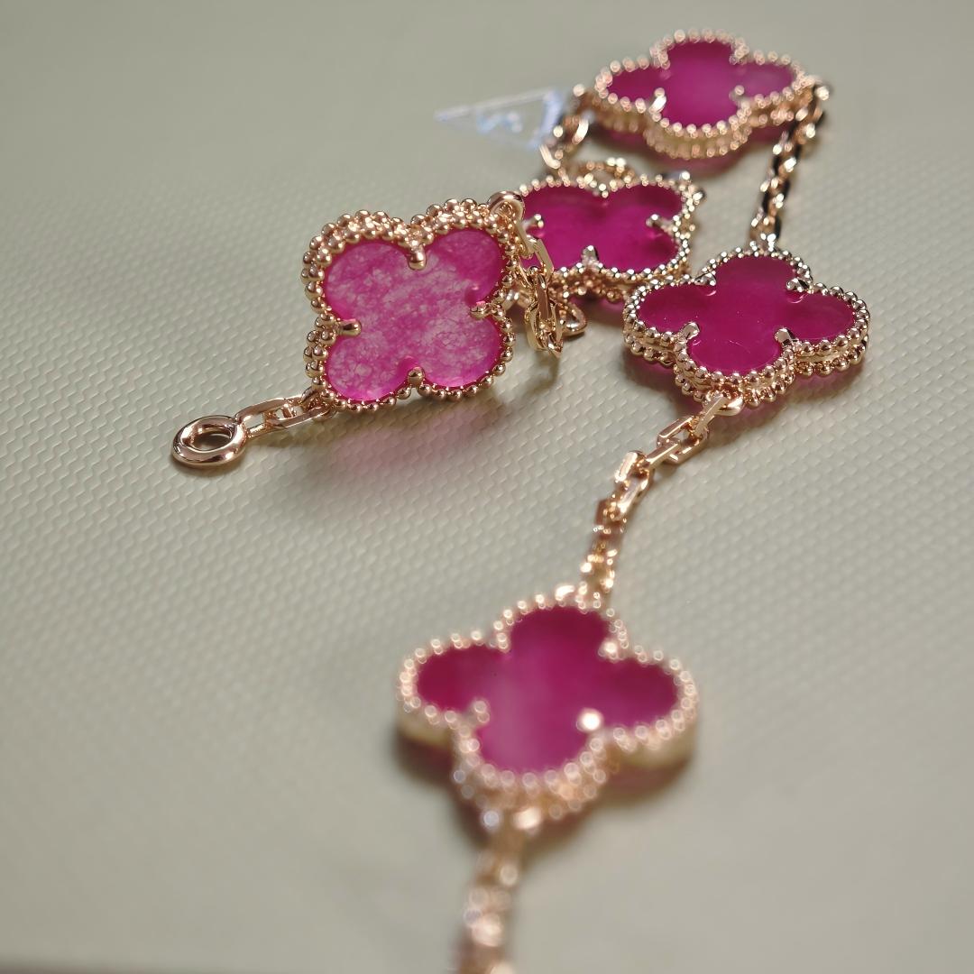 [ELAN LUXE]CLOVER 5 MOTIFS PINK ENAMEL BRACELET