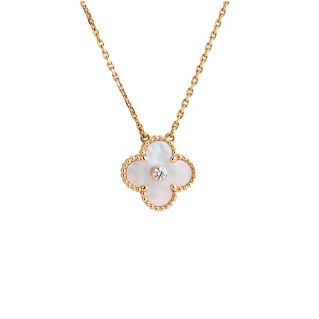 [ELAN LUXE]CLOVER 15MM DIAMOND WHITE FRITILLARIA NECKLACE