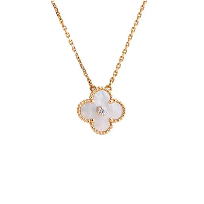 [ELAN LUXE]CLOVER 15MM DIAMOND WHITE FRITILLARIA NECKLACE