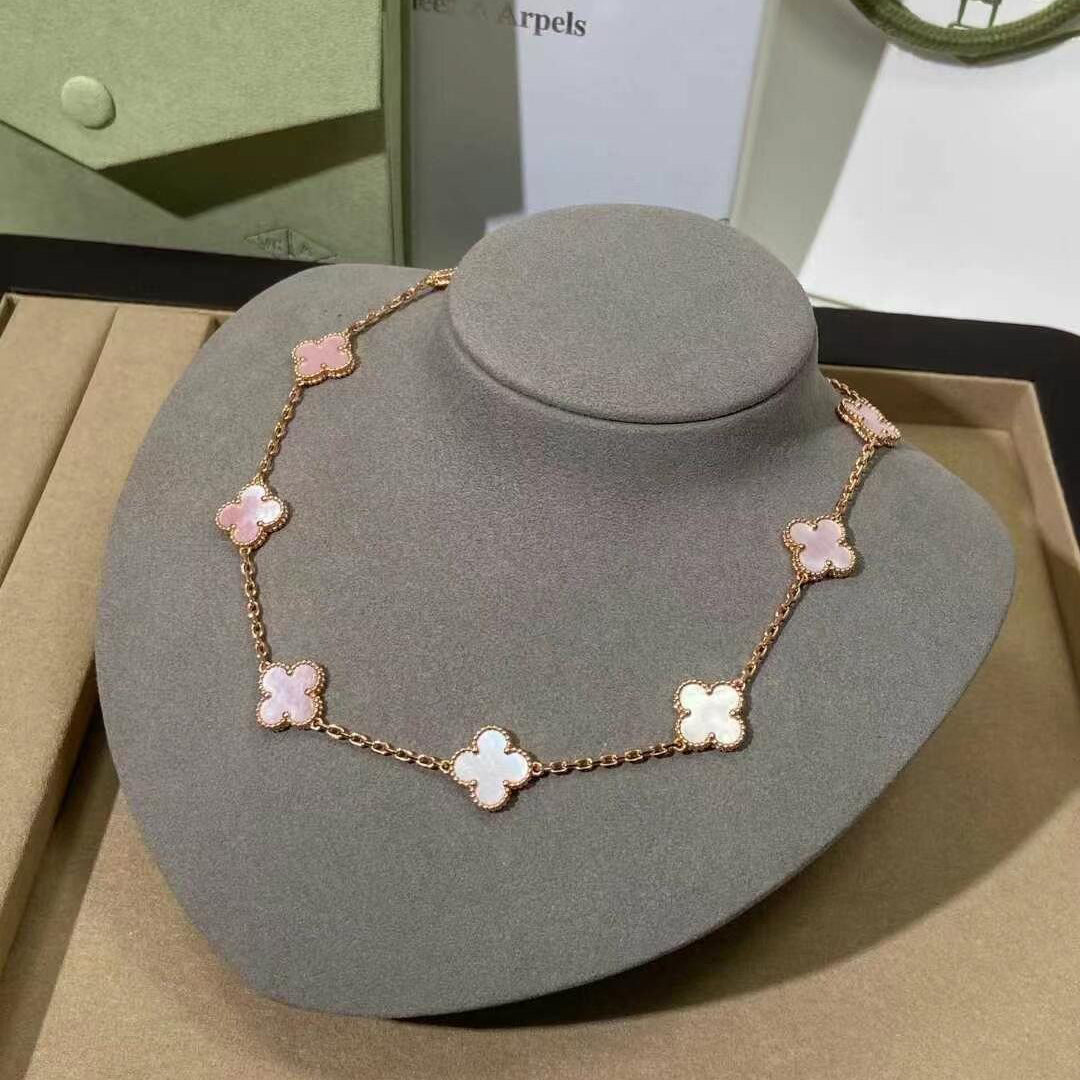 [ELAN LUXE]CLOVER 10 MOTIFS PINK MOP NECKLACE