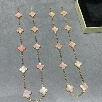 [ELAN LUXE]CLOVER 10 MOTIFS PINK MOP NECKLACE