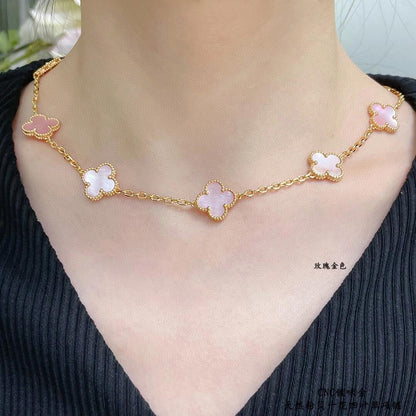 [ELAN LUXE]CLOVER 10 MOTIFS PINK MOP NECKLACE