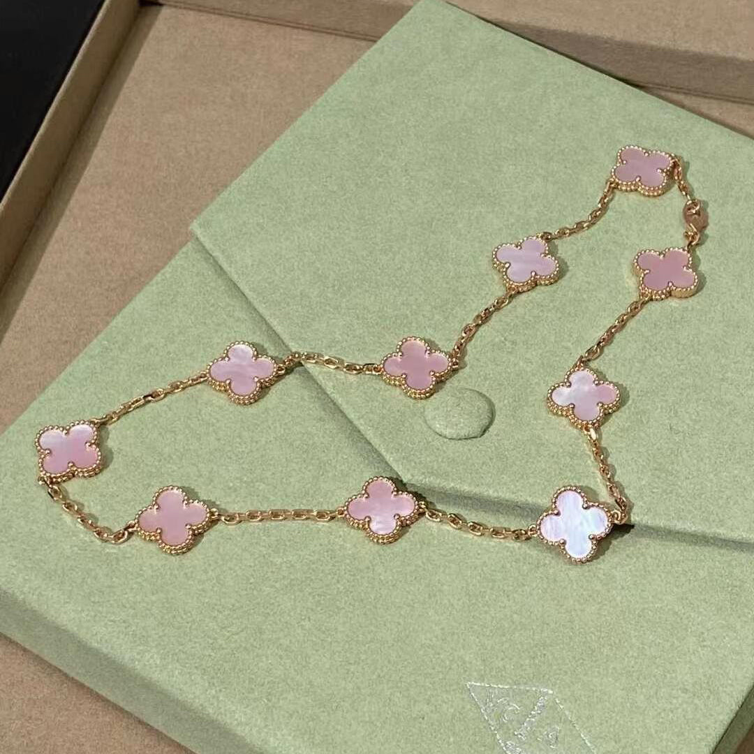 [ELAN LUXE]CLOVER 10 MOTIFS PINK MOP NECKLACE