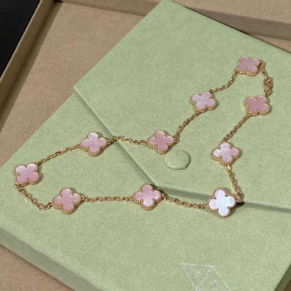 [ELAN LUXE]CLOVER 10 MOTIFS PINK MOP NECKLACE