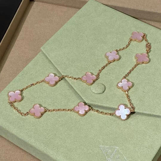 [ELAN LUXE]CLOVER 10 MOTIFS PINK MOP NECKLACE
