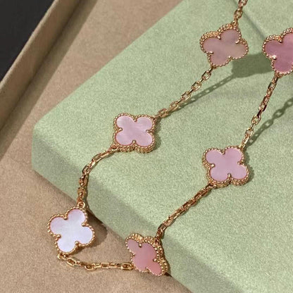 [ELAN LUXE]CLOVER 10 MOTIFS PINK MOP NECKLACE