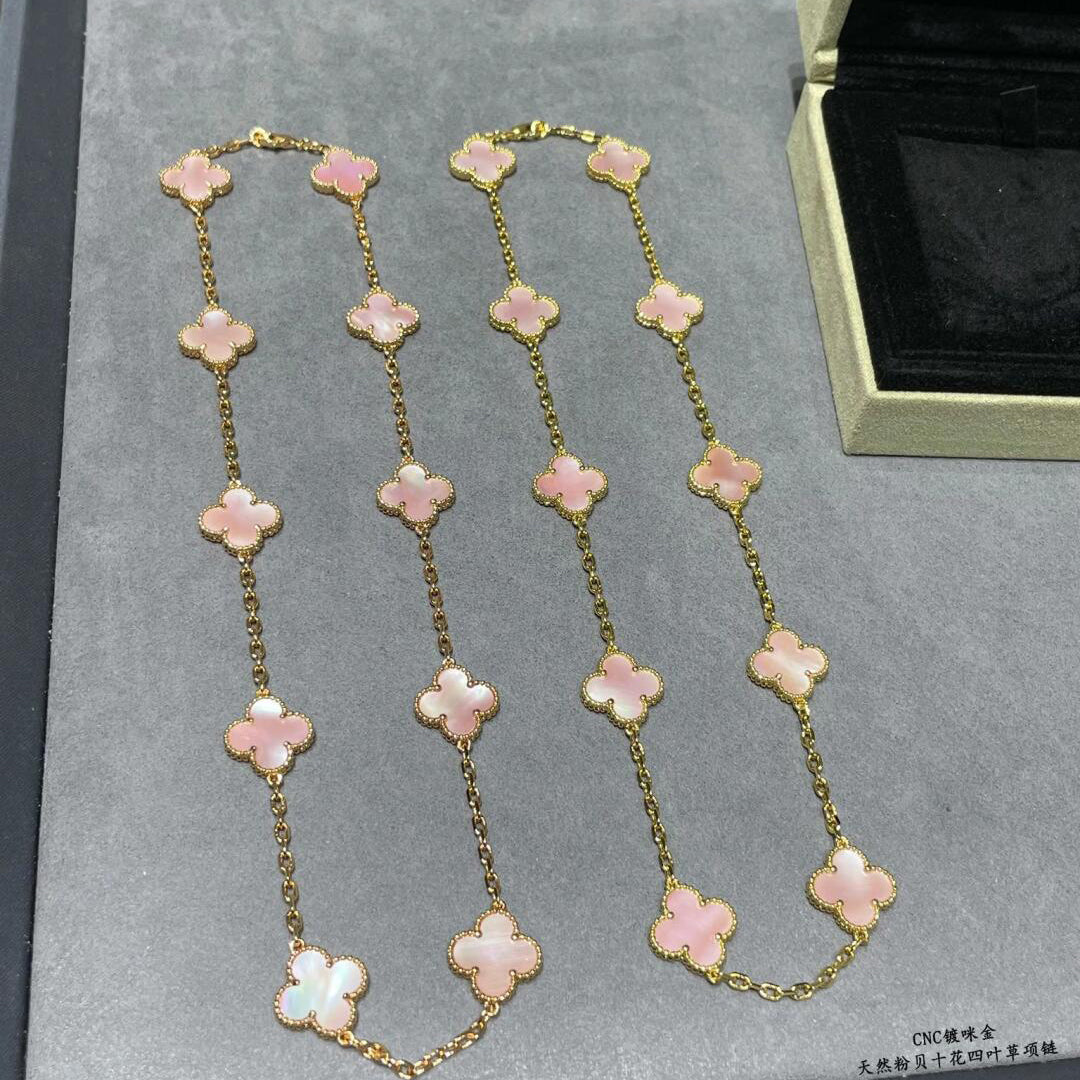[ELAN LUXE]CLOVER 10 MOTIFS PINK MOP NECKLACE