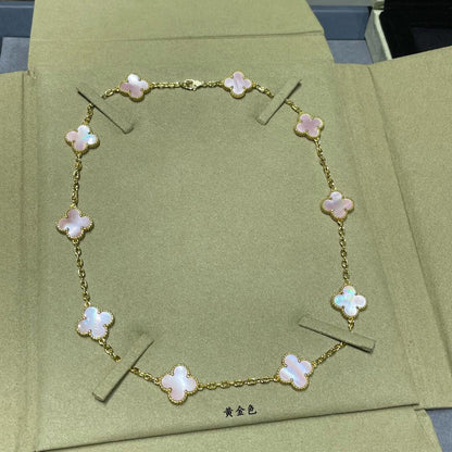 [ELAN LUXE]CLOVER 10 MOTIFS PINK MOP NECKLACE