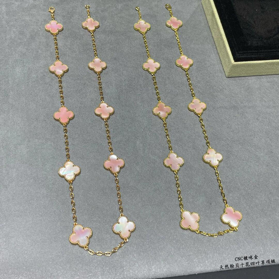 [ELAN LUXE]CLOVER 10 MOTIFS PINK MOP NECKLACE
