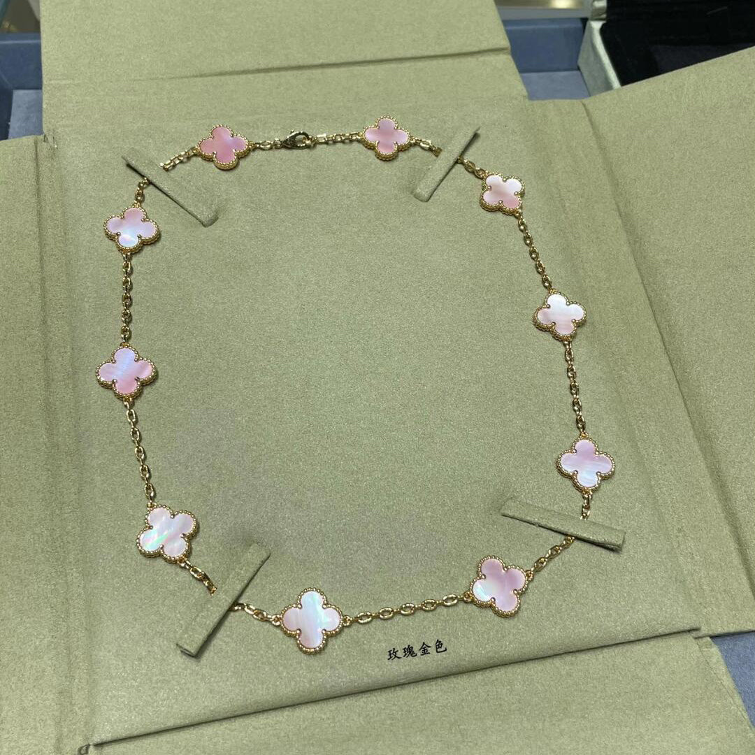 [ELAN LUXE]CLOVER 10 MOTIFS PINK MOP NECKLACE