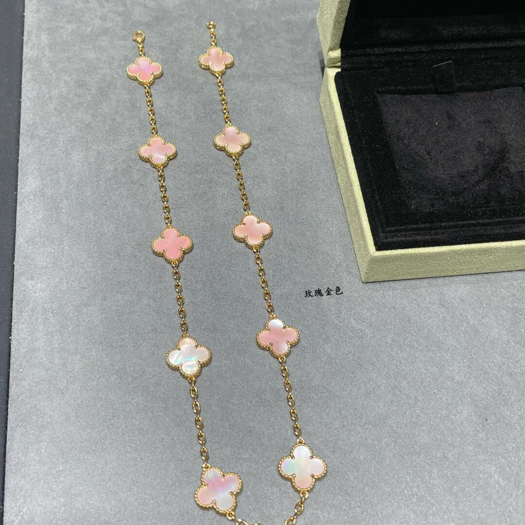 [ELAN LUXE]CLOVER 10 MOTIFS PINK MOP NECKLACE