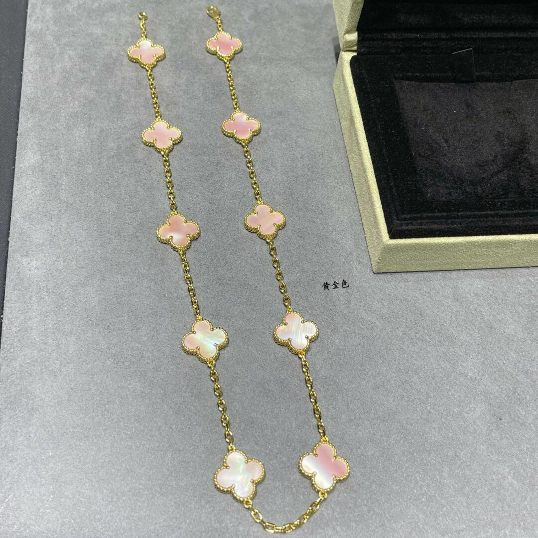 [ELAN LUXE]CLOVER 10 MOTIFS PINK MOP NECKLACE