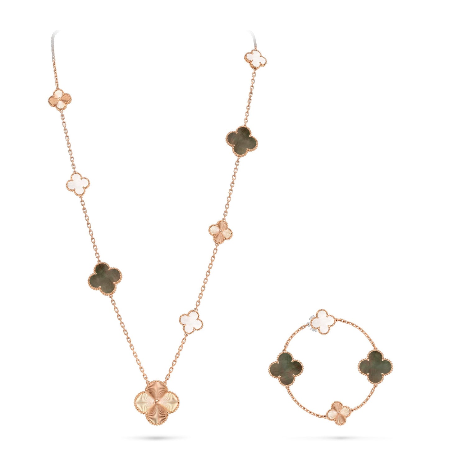 [ELAN LUXE]DETACHABLE CLOVER 15(11+4) FLOWER ROSE GOLD NECKLACE SET