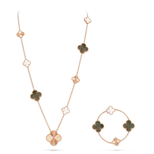 [ELAN LUXE]DETACHABLE CLOVER 15(11+4) FLOWER ROSE GOLD NECKLACE SET