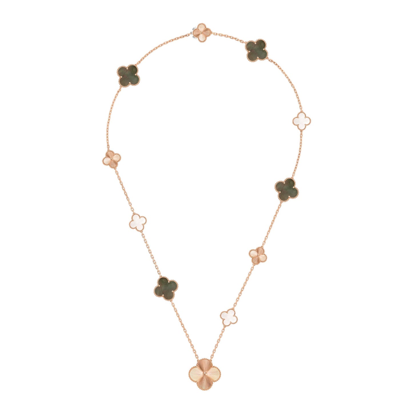 [ELAN LUXE]DETACHABLE CLOVER 15(11+4) FLOWER ROSE GOLD NECKLACE SET