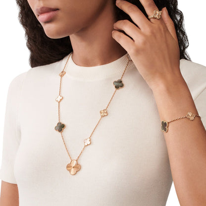 [ELAN LUXE]DETACHABLE CLOVER 15(11+4) FLOWER ROSE GOLD NECKLACE SET